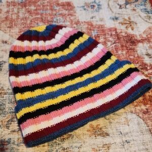Free People Rib Striped Knit Beanie Boho Casual Retro
